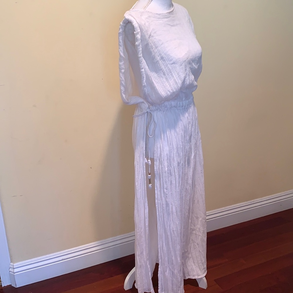 VIX PAULA HERMANNY White Maxi Swim Dress Waist To Bottom Slits Waist Ties XS